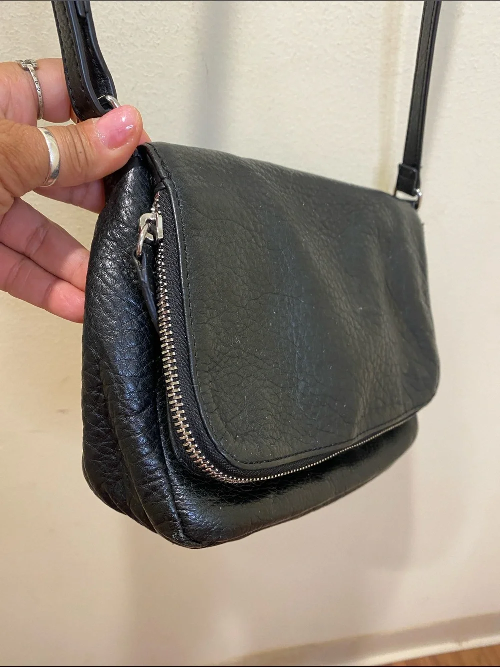 MARGOT Black Pebblet Leather Crossbody Bag - Classic Women's Shoulder Bag